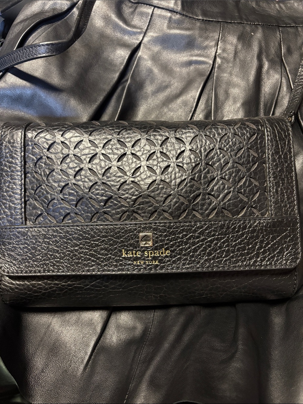 kate spade Black Leather Textured Crossbody Bag